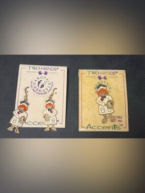 Vintage Cute Nurse Enamel Earrings - White & Orange